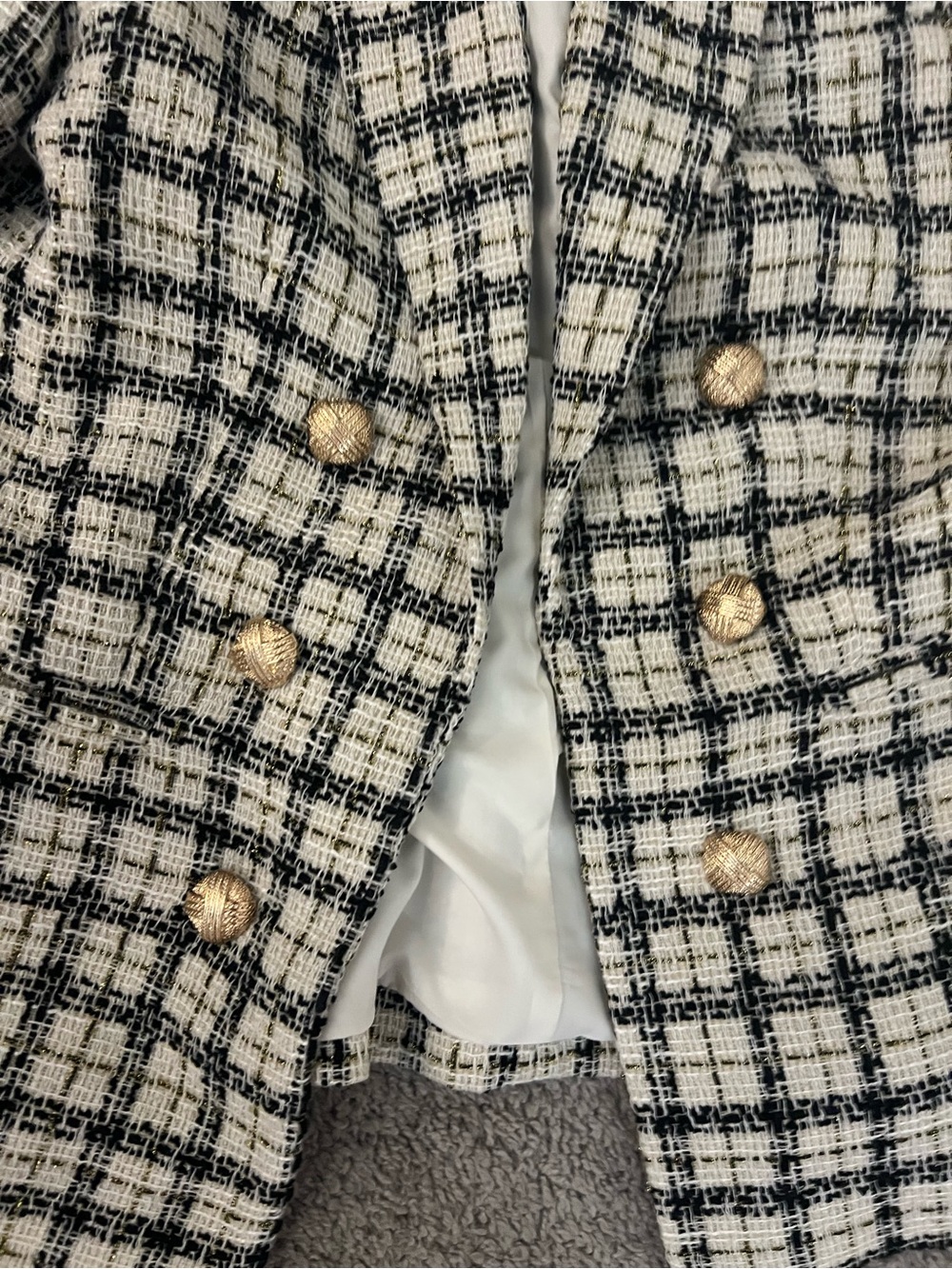 Tahari ASL Faux Double-Breasted Tweed Blazer – Black/Beige – Women’s Size 8 - Picture 6 of 11